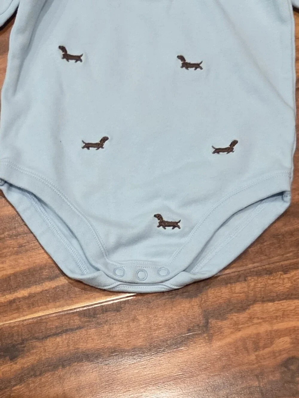 Janie and Jack EUC 6-12 Months Dachsund Bodysuit, Corduroy Overalls and Sweater